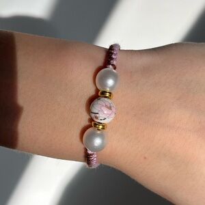 Handmade pink and brown beaded bracelet